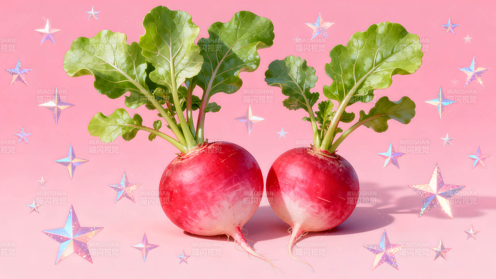 两颗萝卜配星星粉色背景图片