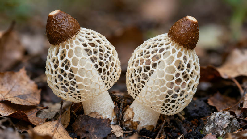 奇异菌类生长于落叶间-图片