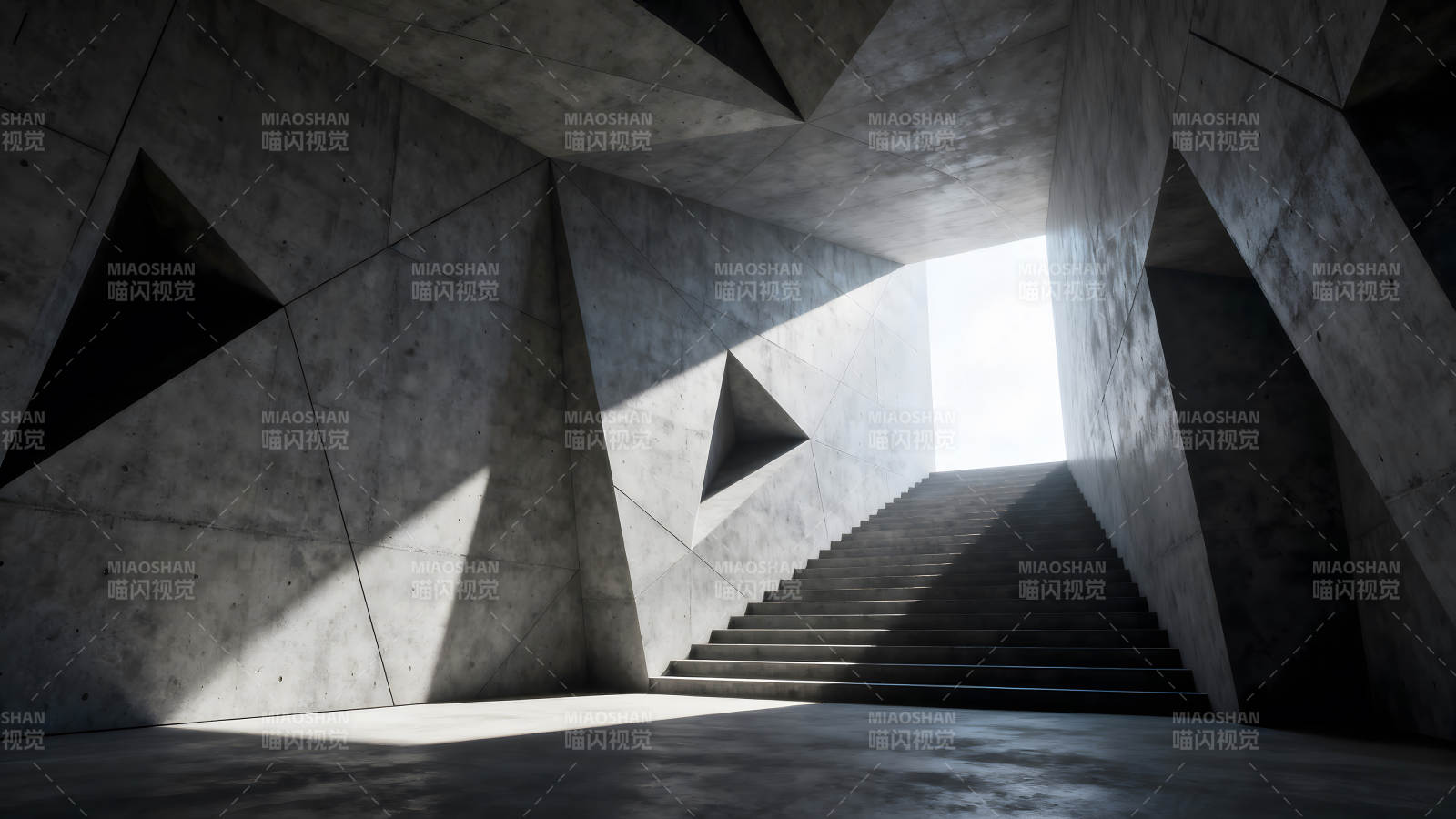 幾何混凝土空間的光影-圖片