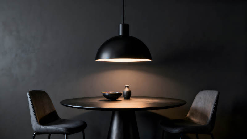 黑色家居灯饰与餐桌-图片