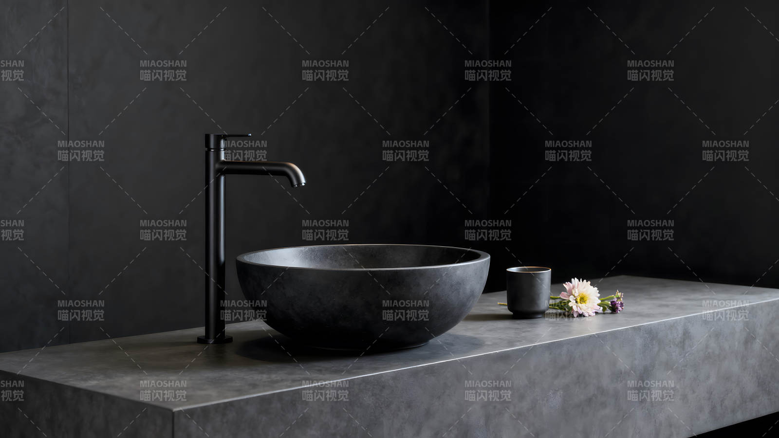 极简主义浴室设计黑色基调图片