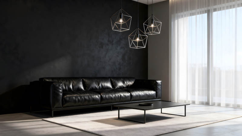 現代簡約客廳設計黑色調-圖片
