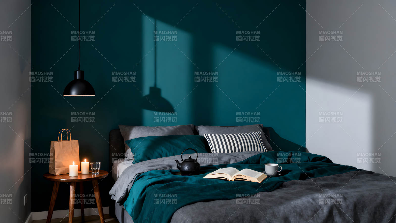 臥室燈光床上用品裝飾-圖片