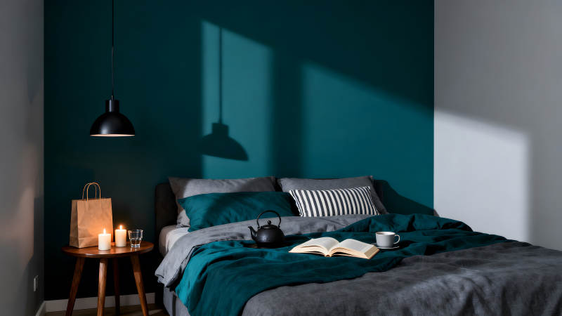 臥室燈光床上用品裝飾-圖片