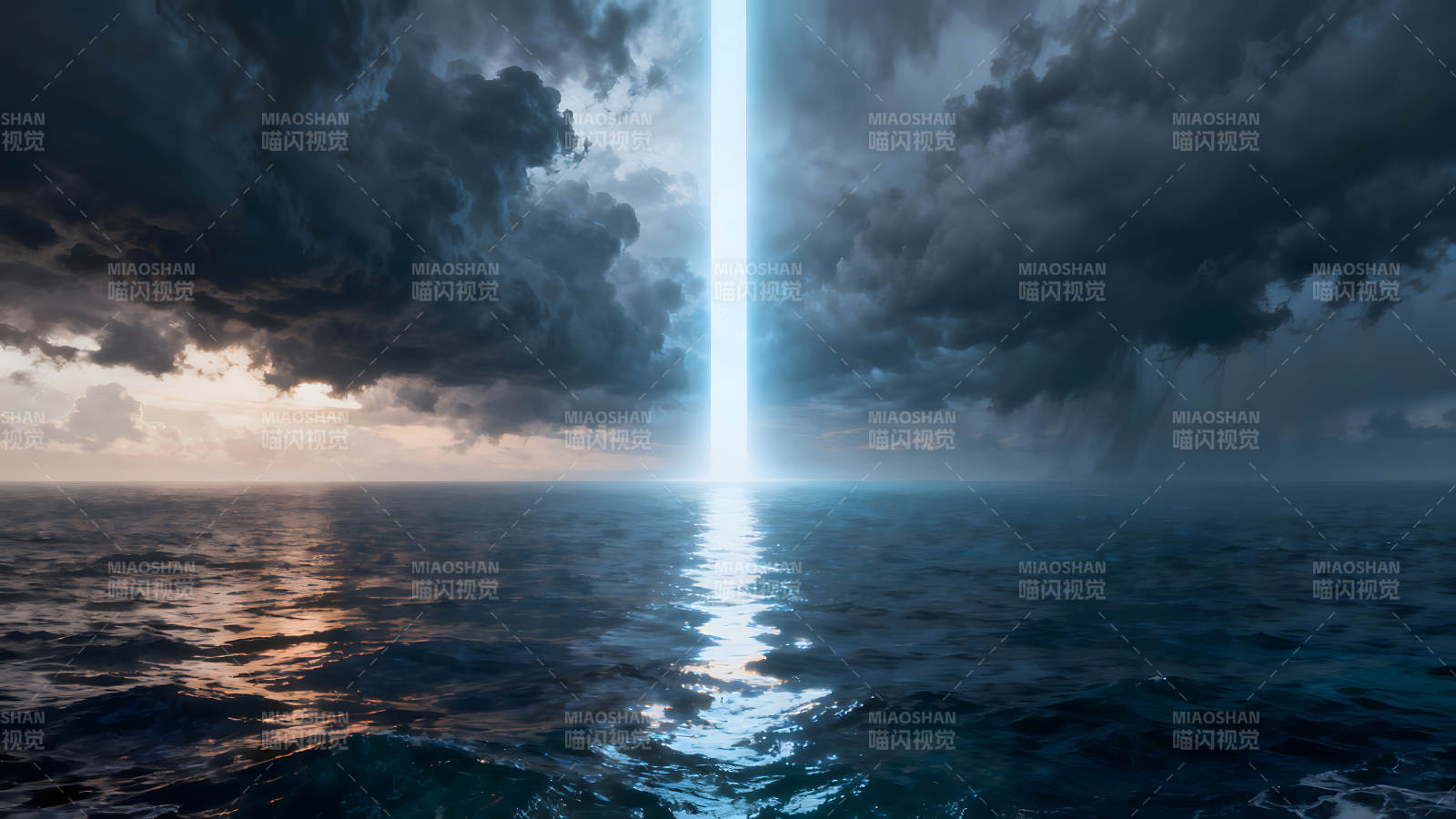 海面天空光柱景象图片