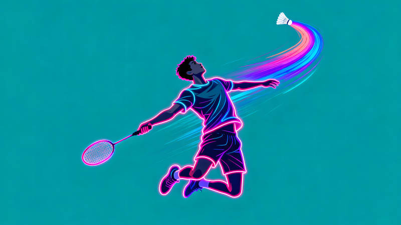 羽毛球运动员腾空击球动态图-图片