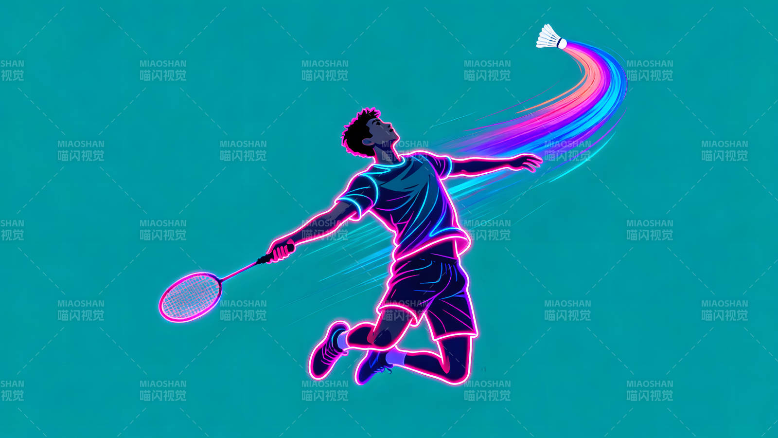 羽毛球运动员腾空击球动态图-图片