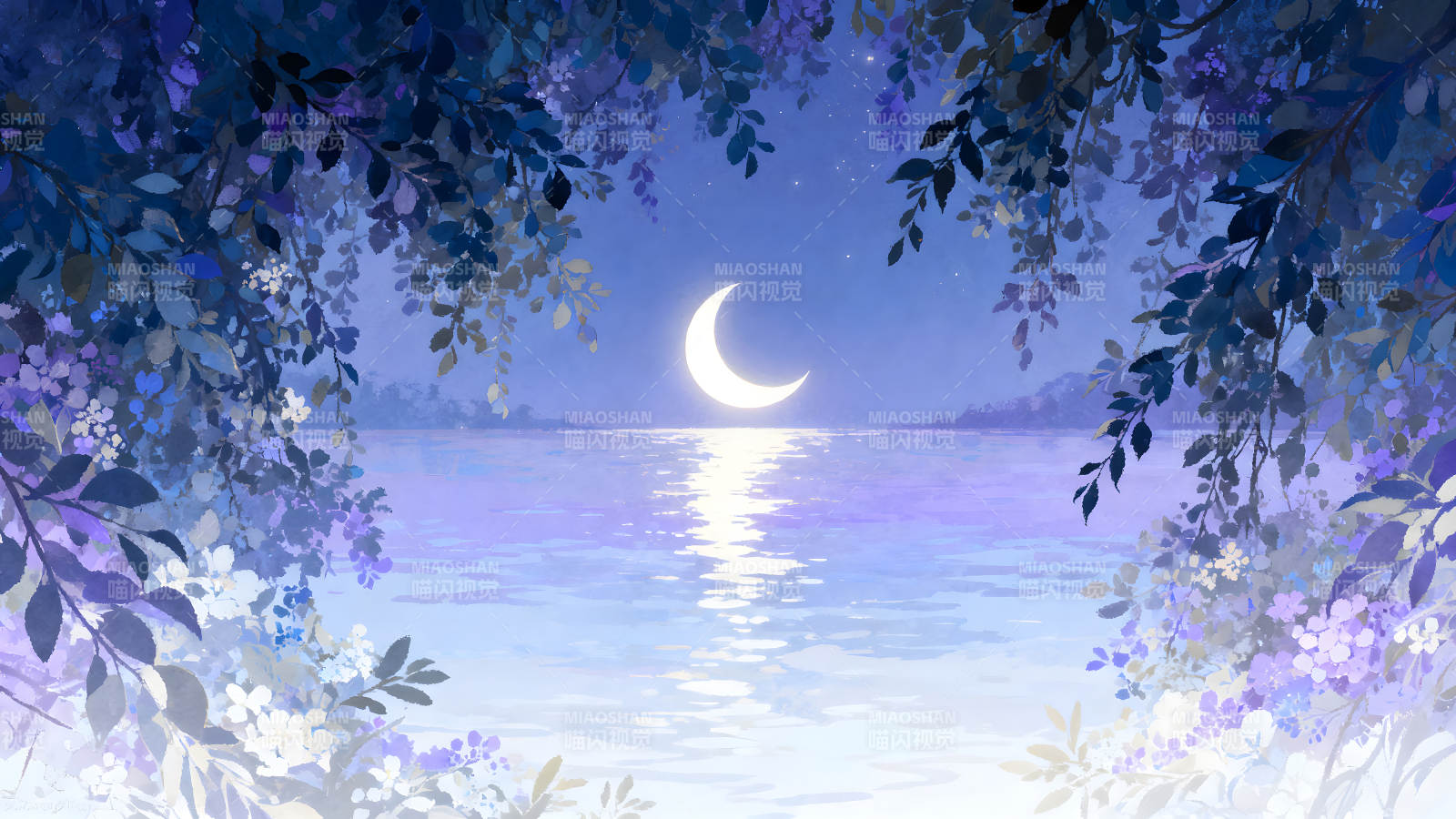 月夜湖畔静谧唯美图片