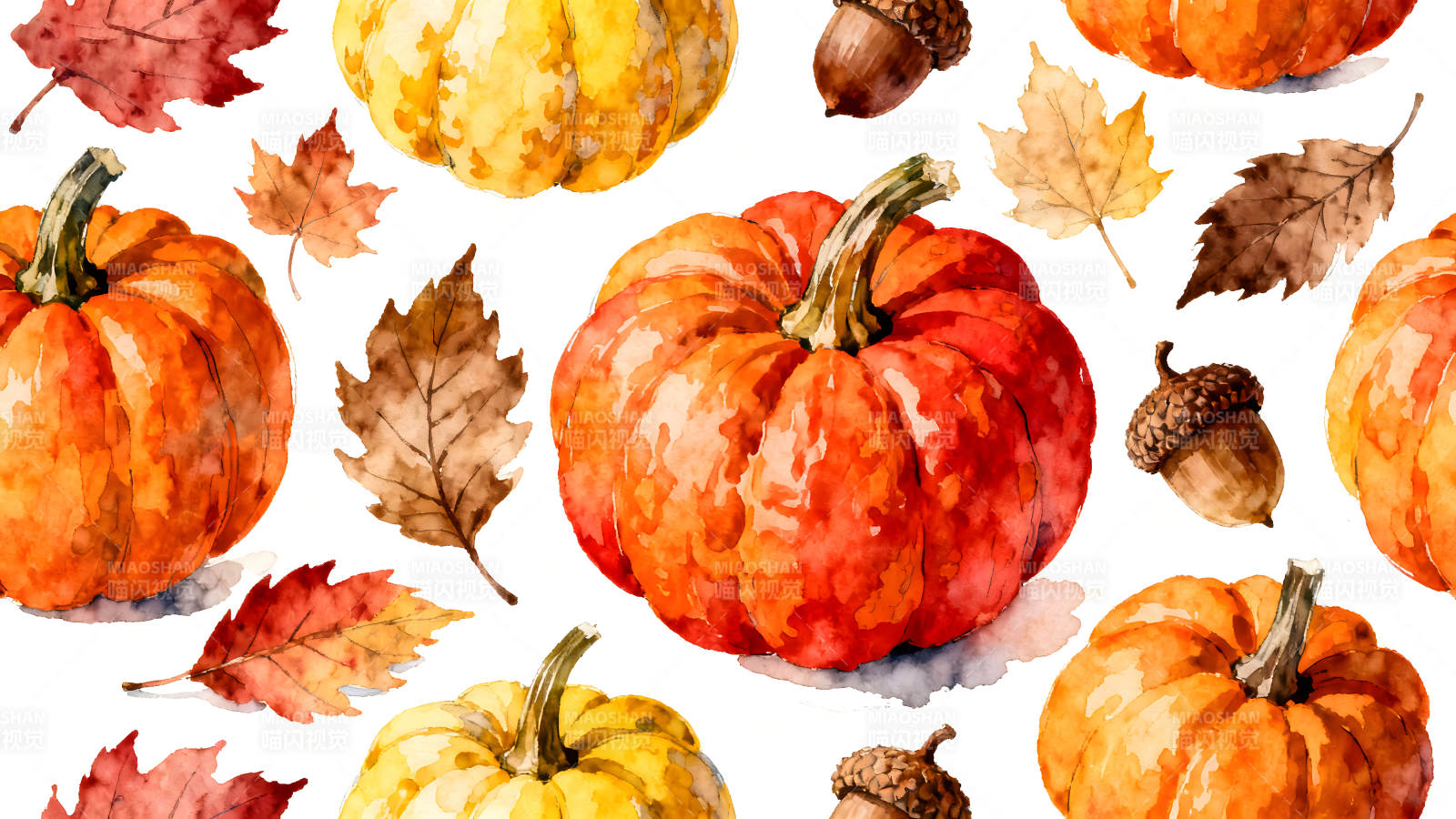 秋日南瓜叶子水彩画图片