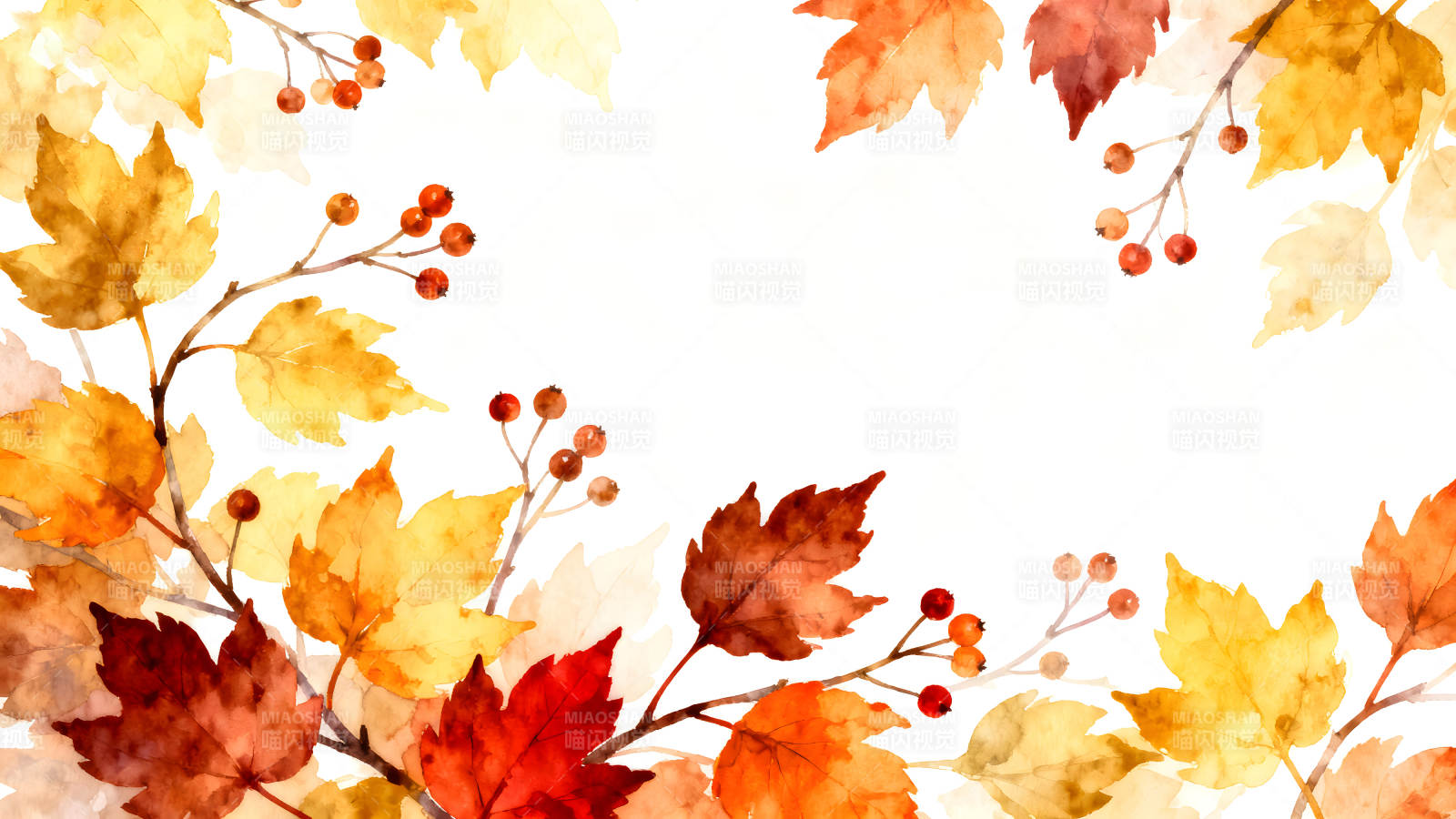 秋日落叶与浆果的唯美边框图片