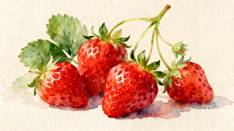 水彩草莓圖栩栩如生鮮艷欲滴-圖片