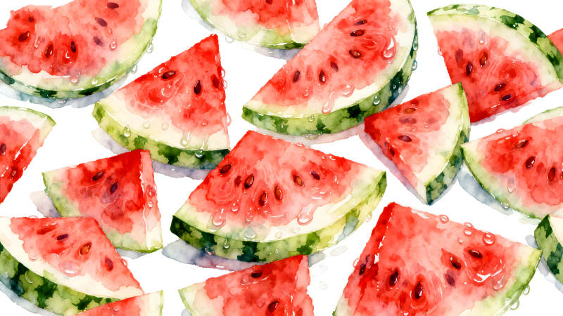 水彩西瓜清凉解暑鲜嫩多汁-图片