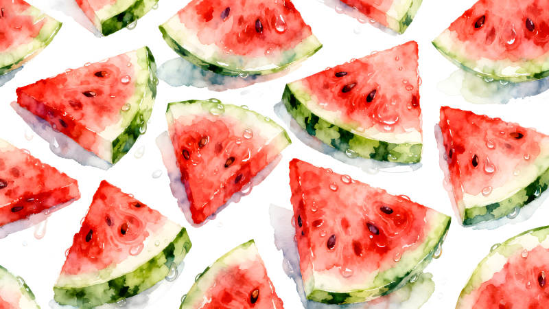 水彩西瓜的清爽夏日-图片