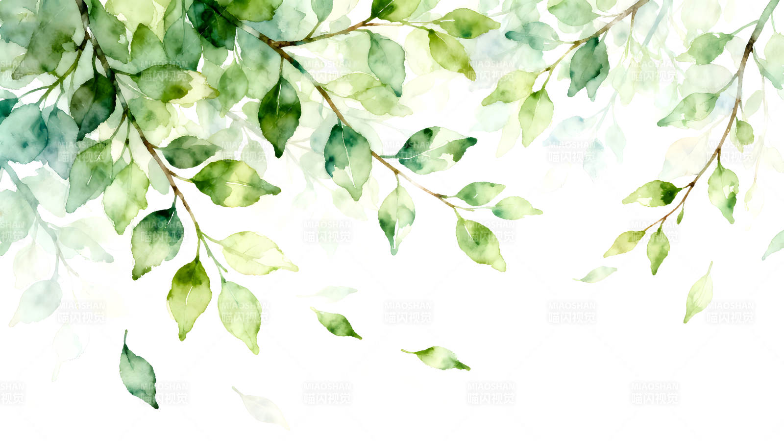 水彩风格的绿色树叶图图片