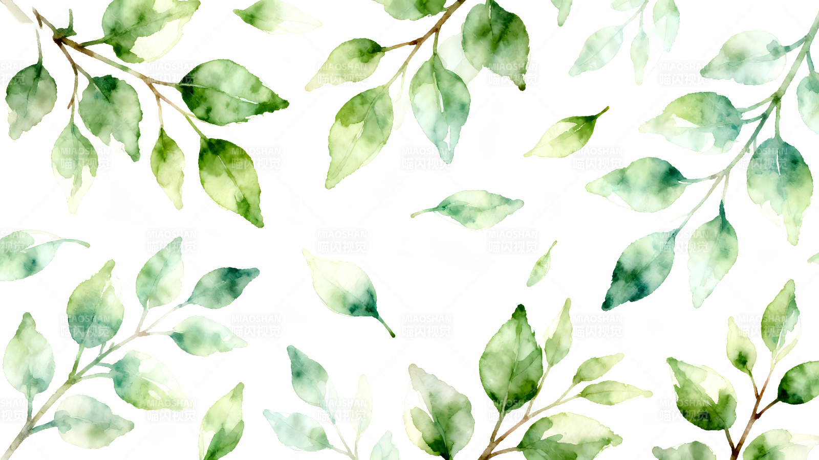 水彩风格的绿叶背景图案图片