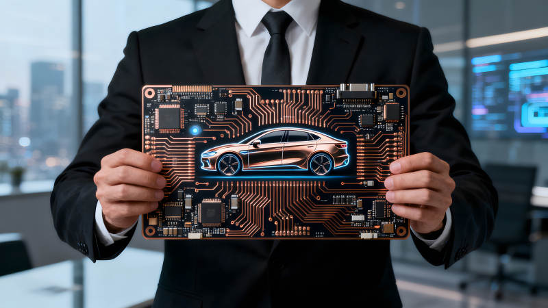 商务男士展示智能汽车电路板-图片