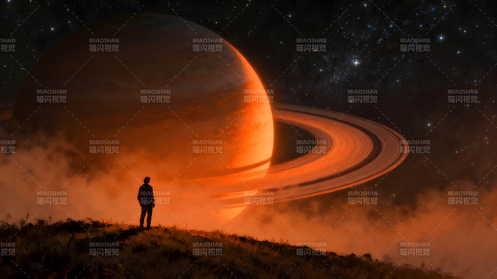 宇宙的孤独探索者凝视行星-图片