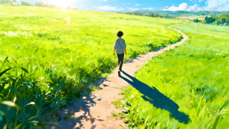 田野小路阳光明媚走向远方-图片