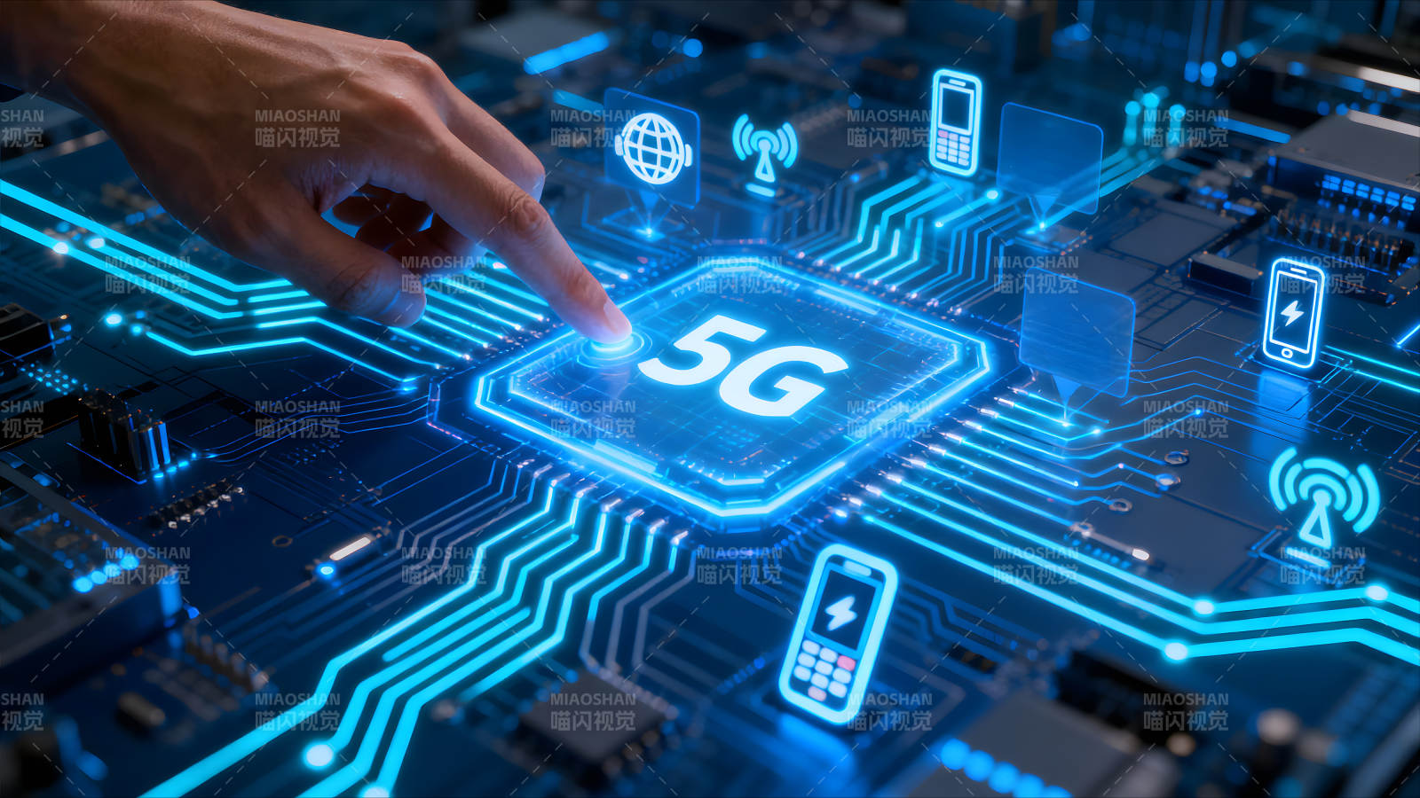 5G科技電路板和手勢互動圖片