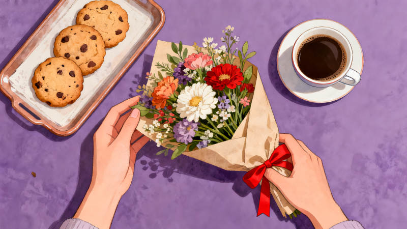 溫馨的早餐與鮮花-圖片