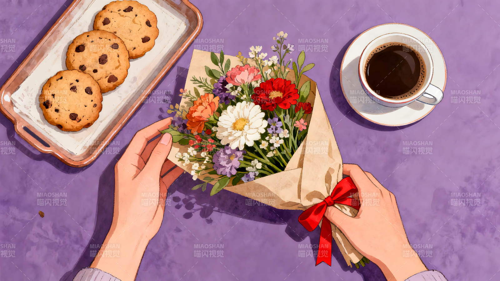 溫馨的早餐與鮮花-圖片