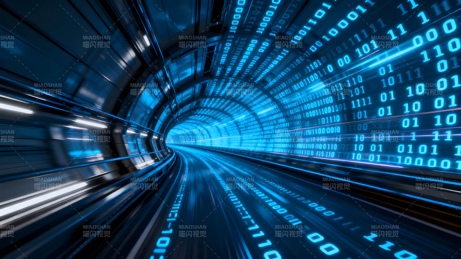 数据隧道数字流动蓝色光芒-图片