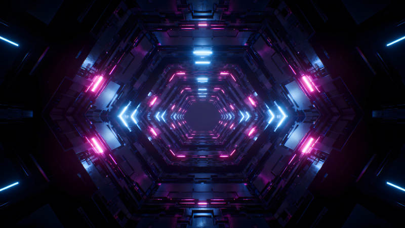 科幻隧道霓虹燈光視覺效果-圖片