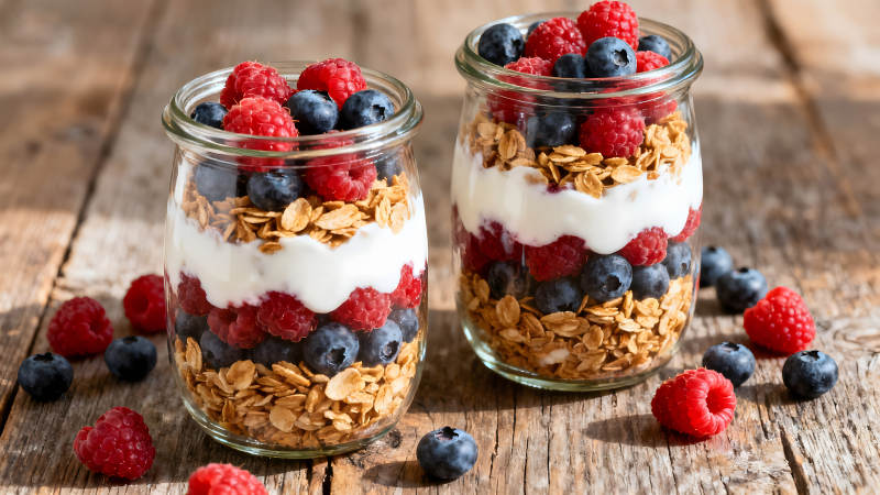 美味燕麦酸奶浆果杯特写-图片