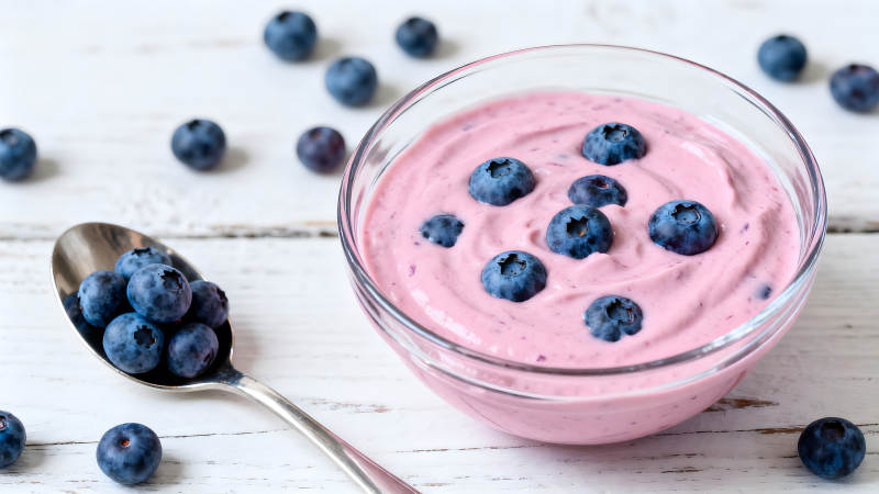 蓝莓酸奶和蓝莓的特写镜头-图片