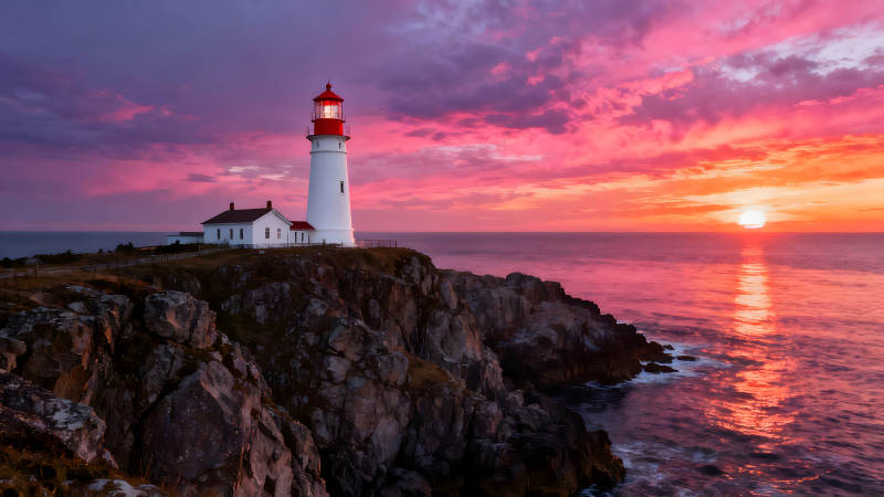 燈塔日落海景壯麗景色令人心醉-圖片