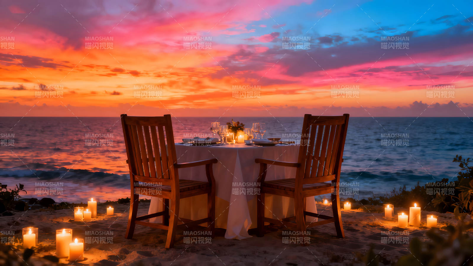 海邊浪漫晚餐落日美景-圖片