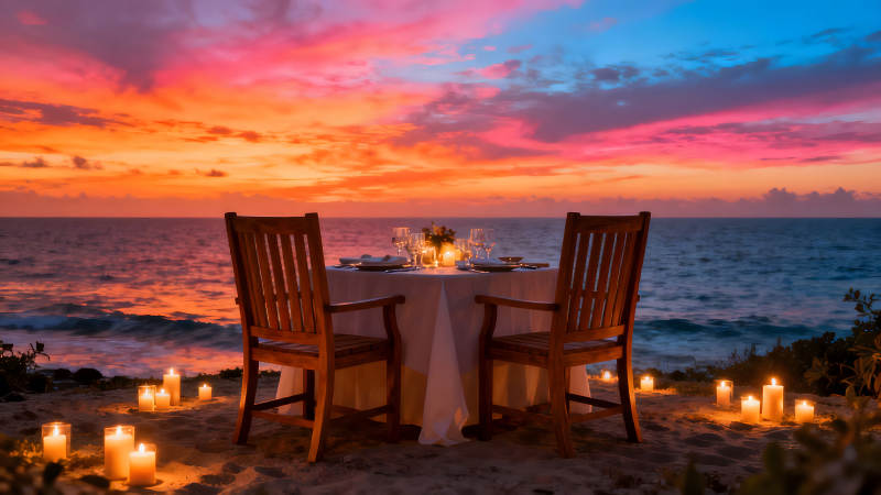 海邊浪漫晚餐落日美景-圖片