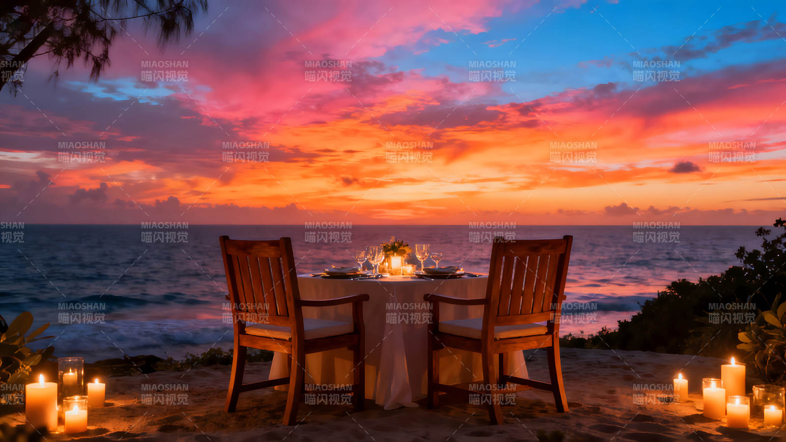 海邊燭光晚餐浪漫時刻-圖片