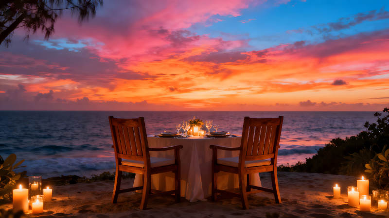 海邊燭光晚餐浪漫時刻-圖片