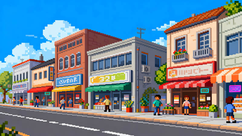 像素风格的街道景观建筑-图片