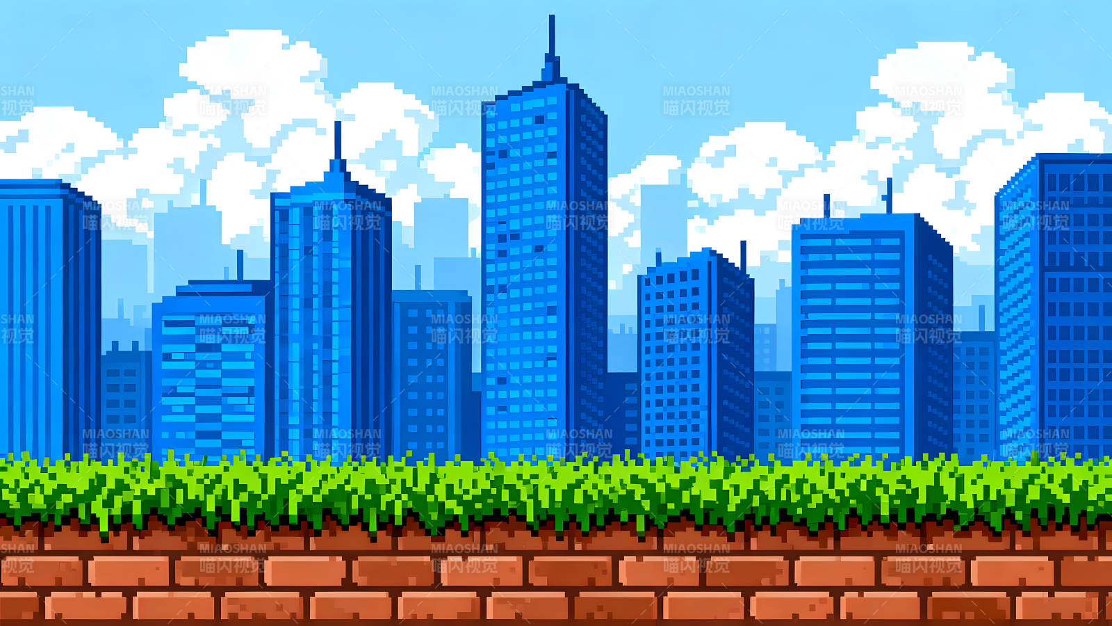 像素城市风景蓝天白云图片