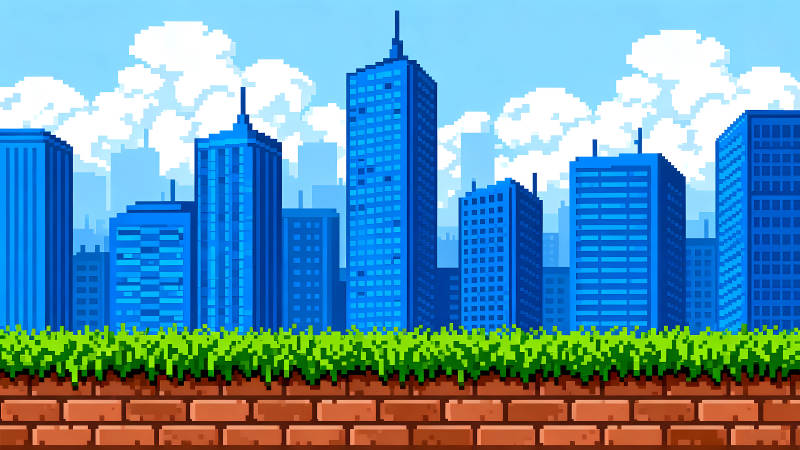 像素城市风景蓝天白云-图片