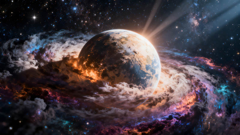 宇宙星球在星云中发光壮丽景象-图片