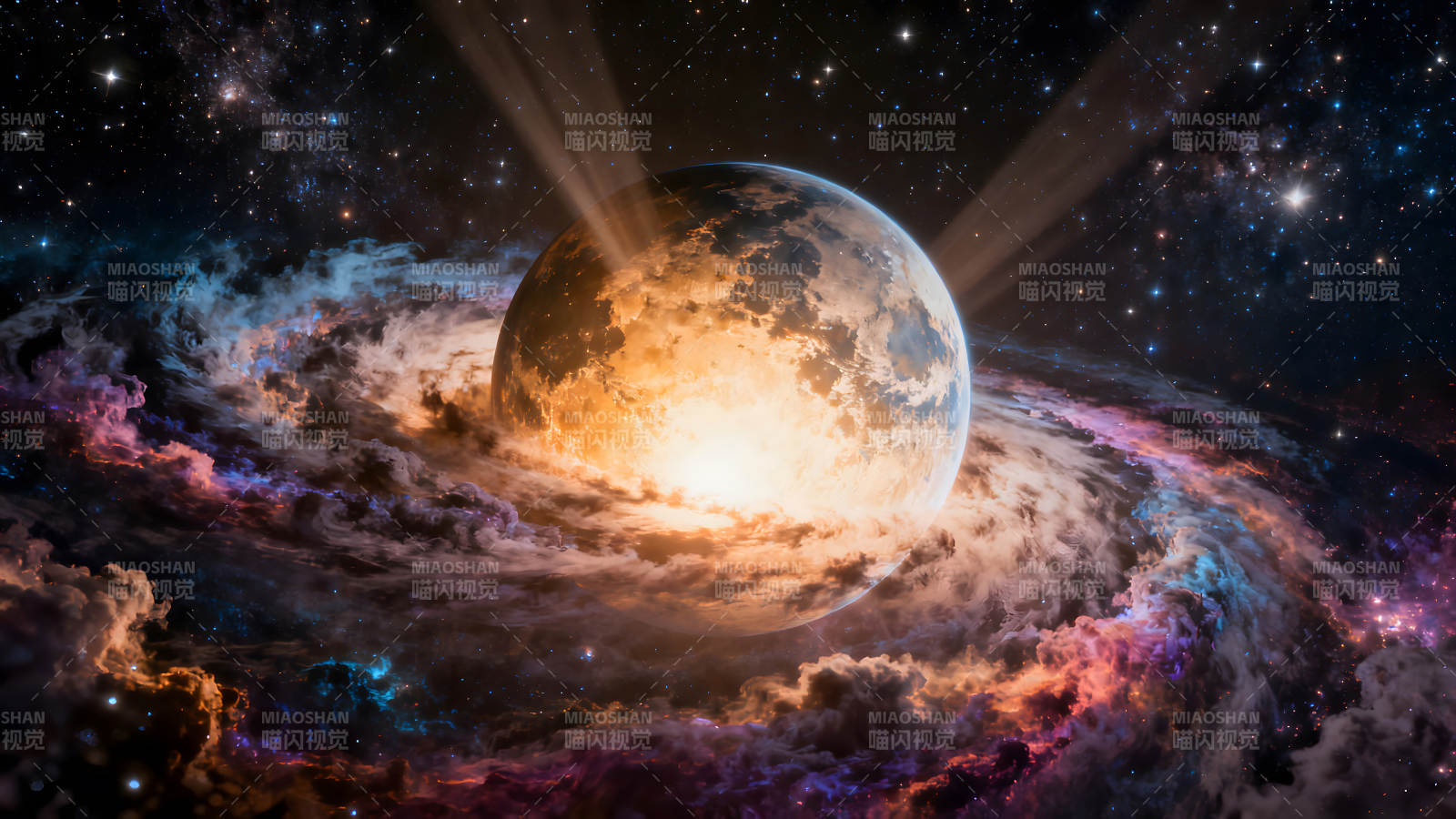 宇宙星球爆發的絢麗景象圖片