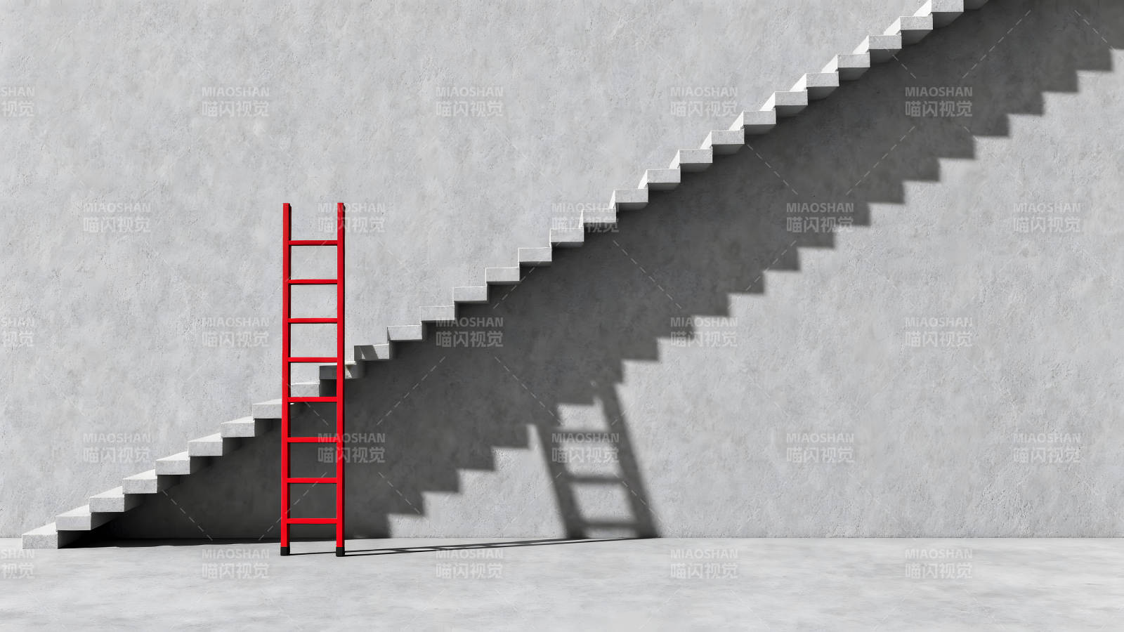 红梯旁白色阶梯影衬图片