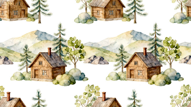 山間小屋森林圖案-圖片