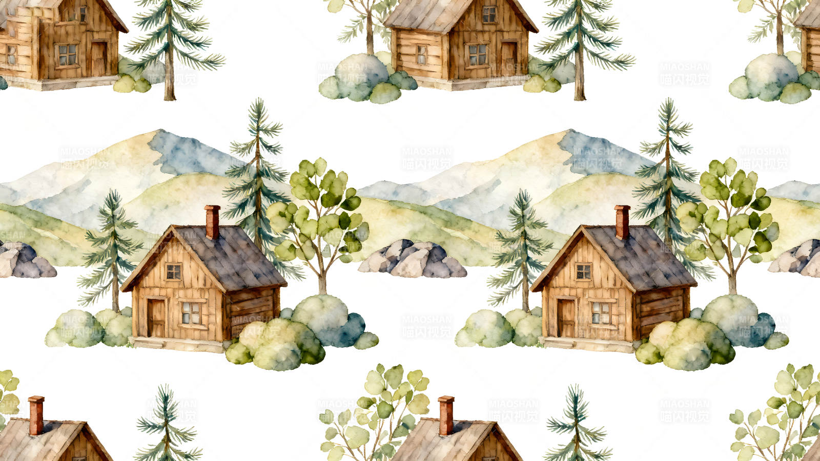 山間小屋森林圖案-圖片