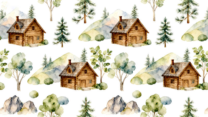 水彩鄉村風光圖案-圖片