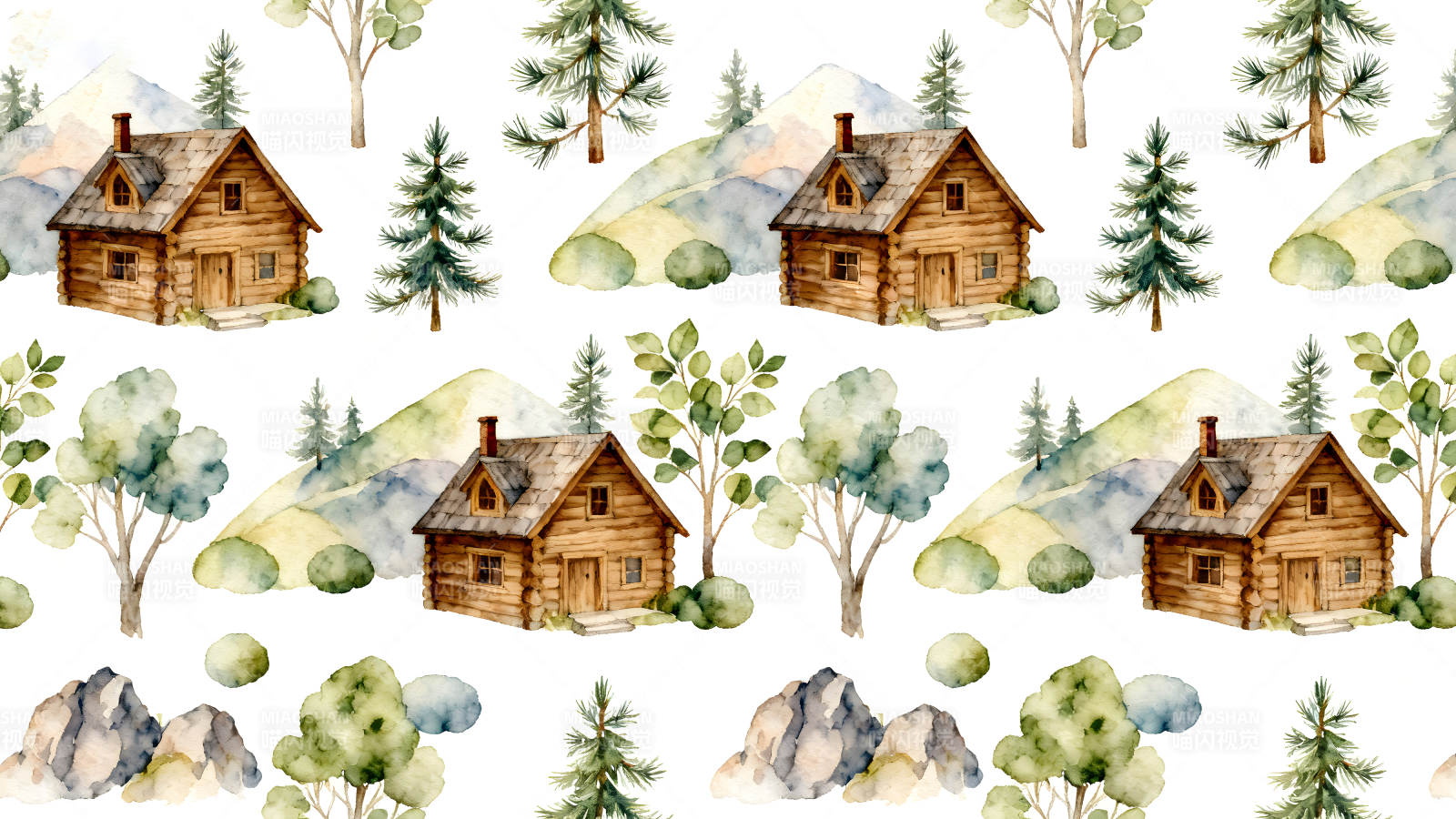 水彩鄉村風光圖案-圖片