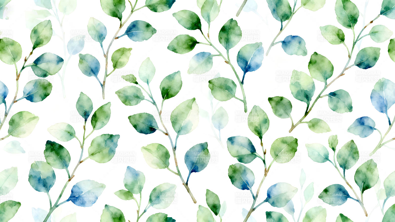 水彩植物图案白底清新自然-图片