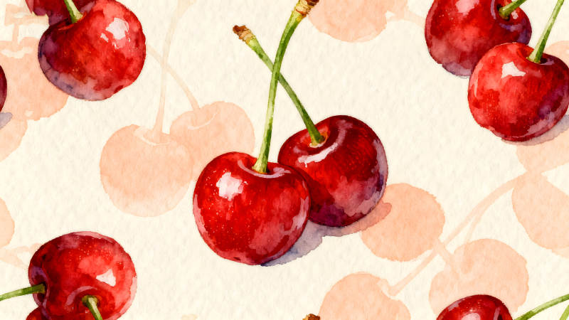 水彩樱桃图案背景-图片