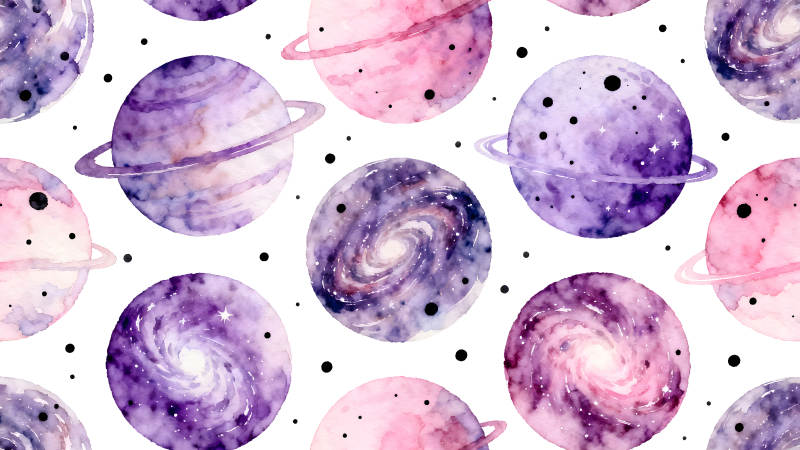 水彩星系星球宇宙图案背景-图片