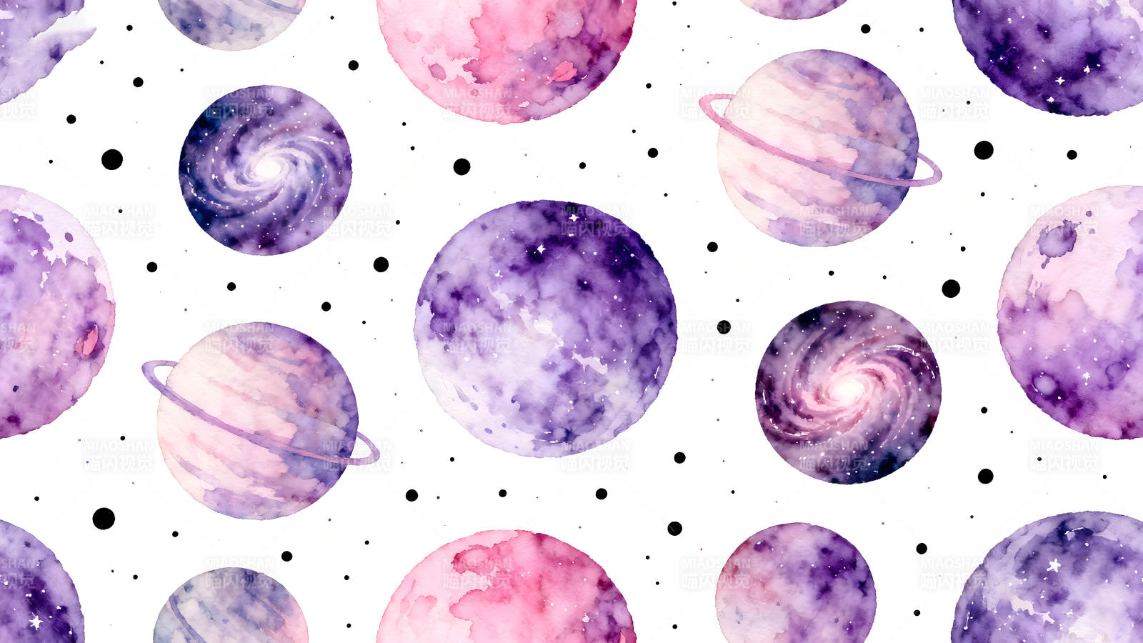 水彩星空图案梦幻星球元素-图片