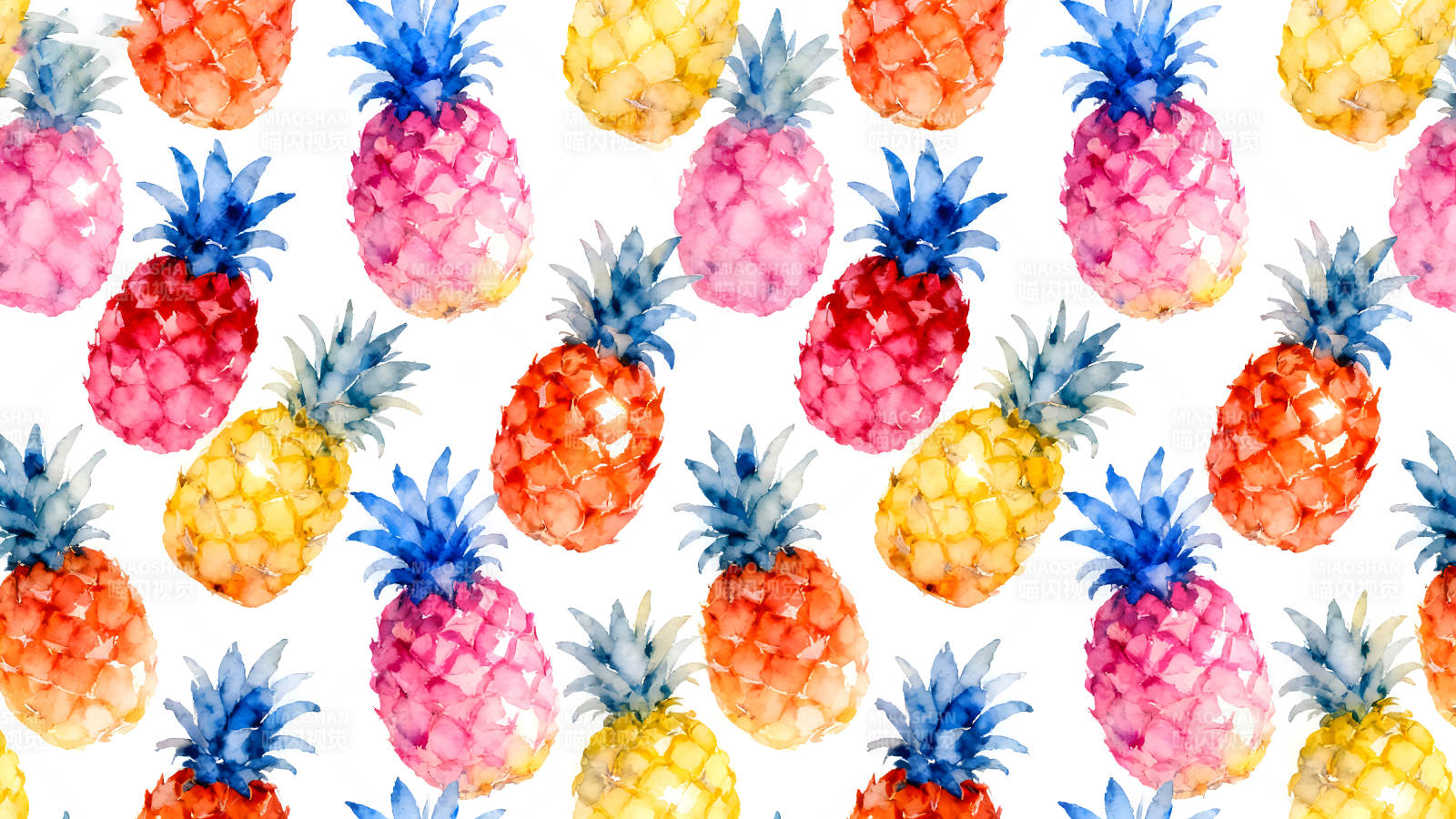 彩色水彩菠萝图案-图片