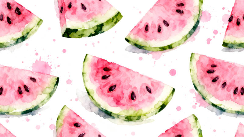 水彩西瓜切片图案-图片